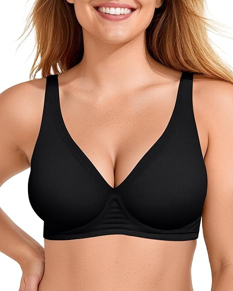 Womens Deep V Bras Wireless Comfortable Bra Supportive No Underwire Bras Tshirt Push Up Bralettes Plunge Seamless Bra