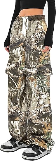 SESERAGI Cargo Pants Women Baggy Streetwear Y2K Drawstring Trousers Wide Leg Pants