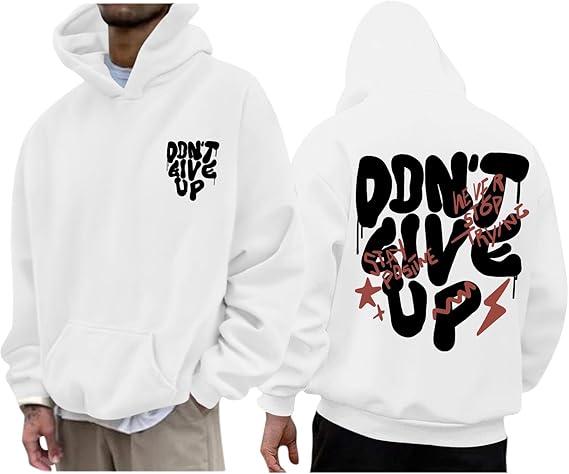 Graphic Streetwear Hoodies For Men Vintage Hoodie Inspirational Sweatshirts Positive Letter Print Cotton Pullover