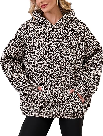 Womens Camo Hoodies Maple Leaf Print Oversized Hooded Sweatshirt Fleece Pullover Sweatshirts Long Sleeve with Pocket