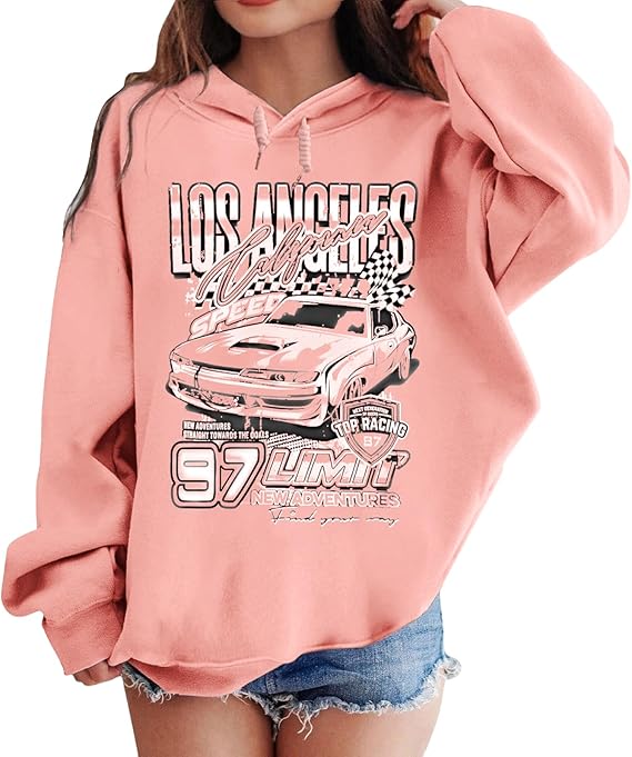 Girls Graphic Hoodie Race Car Y2k Hoodie Los Angeles Teen Girl Hoodies Preppy Girls Streetwear Hooded Sweatshirt